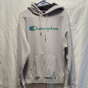 Champion Heather Gray Hoodie with Green Logo